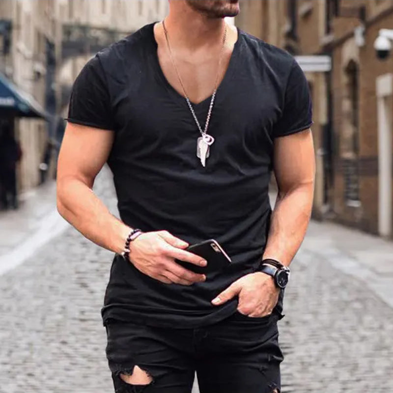 Alexander | Herren Tiefes V-Ausschnitt Freizeit T-Shirt