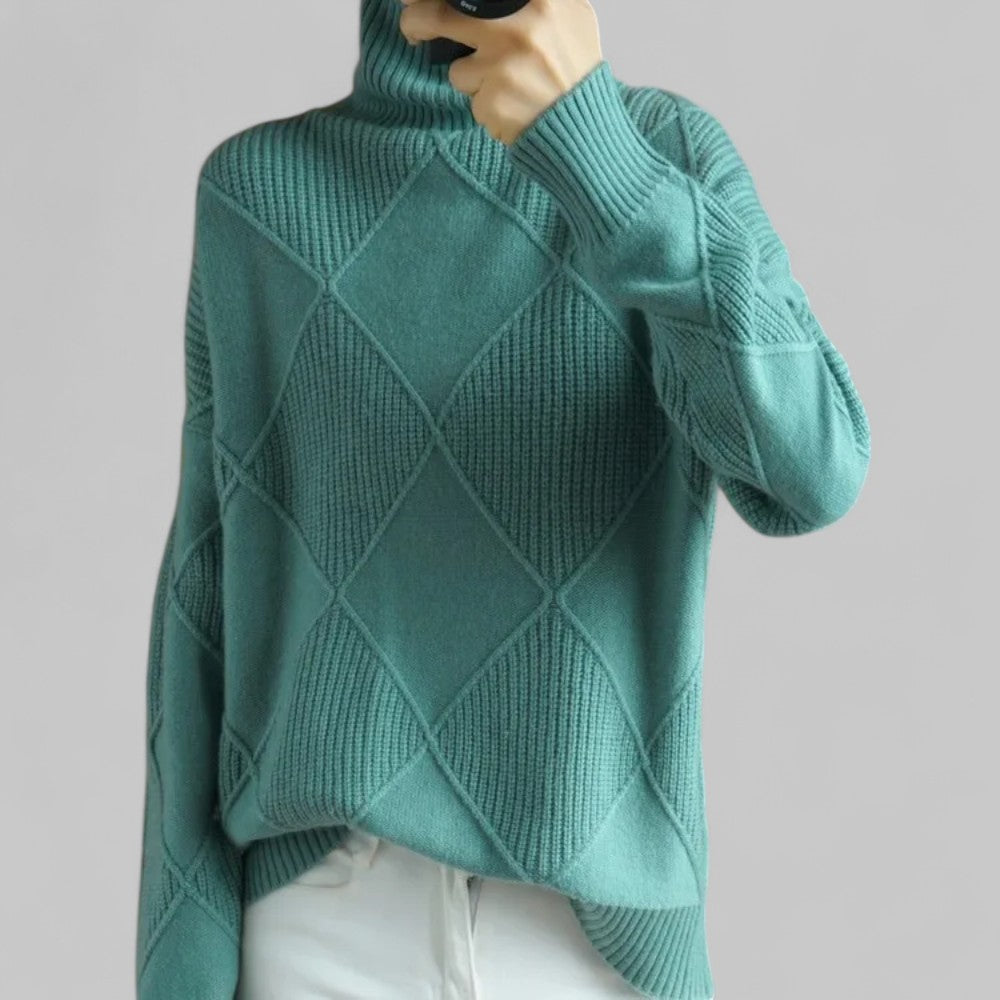 Barbara | Damen Oversized Winterpullover mit Muster und Rollkragen