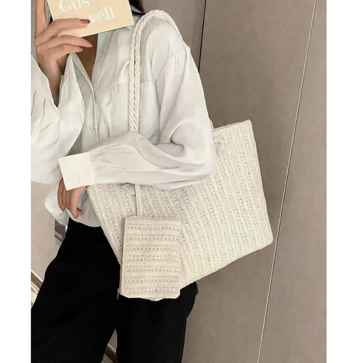 Große Shopper Tote Bag mit Seilhenkeln und Etui | Strand & Alltag