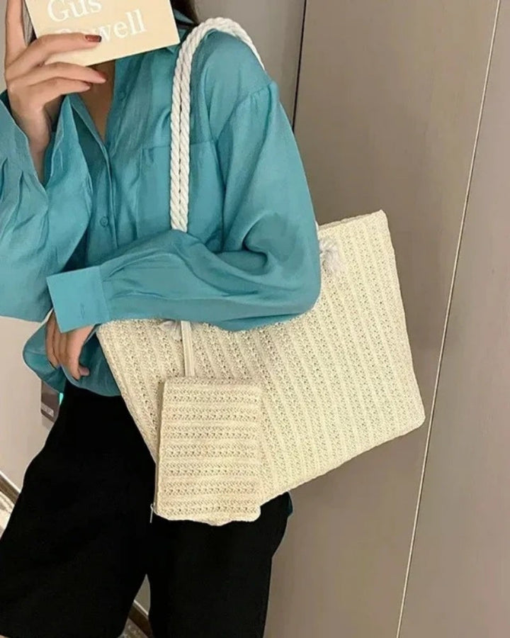 Große Shopper Tote Bag mit Seilhenkeln und Etui | Strand & Alltag