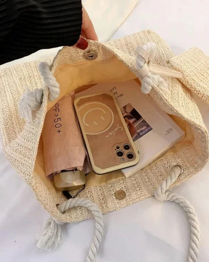 Große Shopper Tote Bag mit Seilhenkeln und Etui | Strand & Alltag