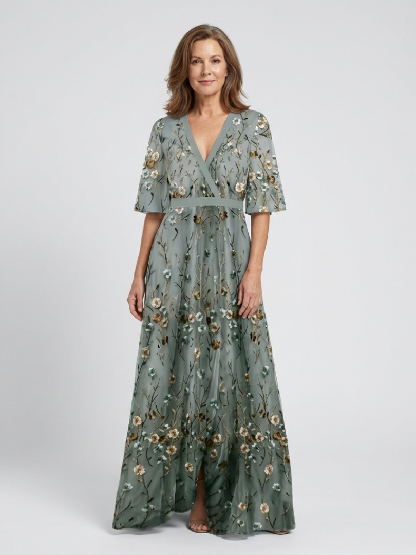 Isabella – Elegant Floral V Neck Dress for Women - Image 1