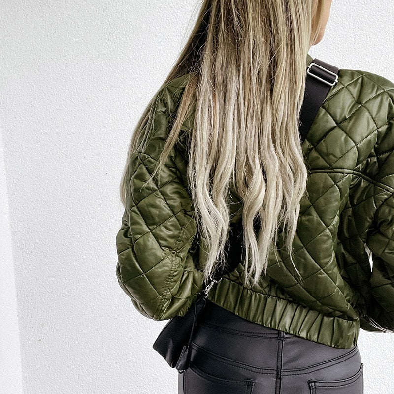 Nadine | Damen Gesteppte Kurze Bomberjacke mit Reißverschluss