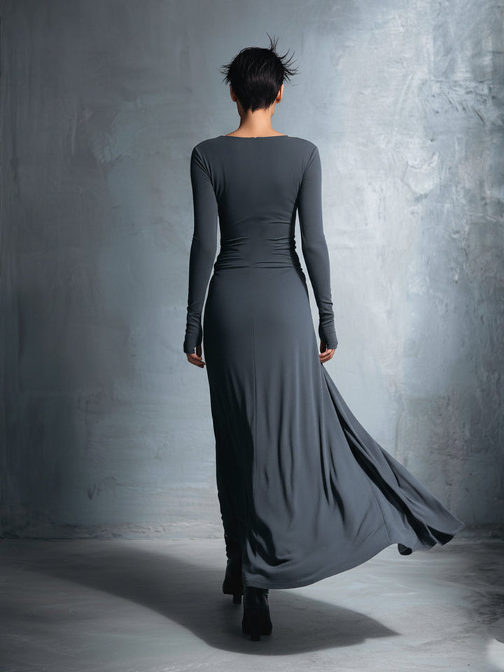 Damen-Maxikleid im Wickelstil, gestrickt, mit Knopf