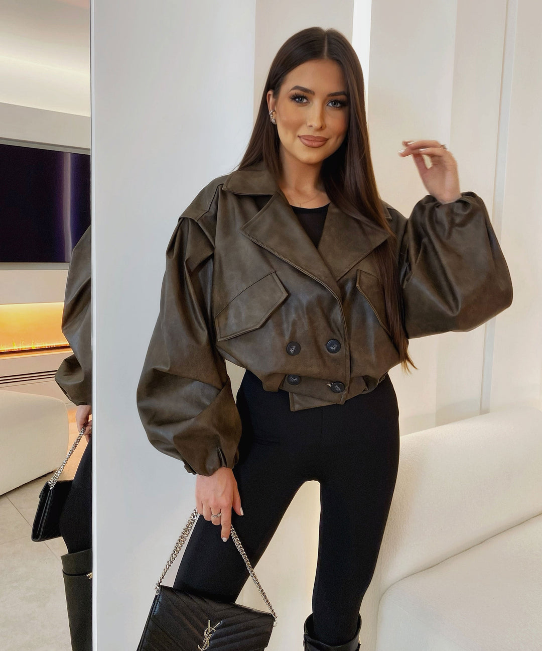 Oversize Lederjacke Drina Braun Ladypolitan ♡
