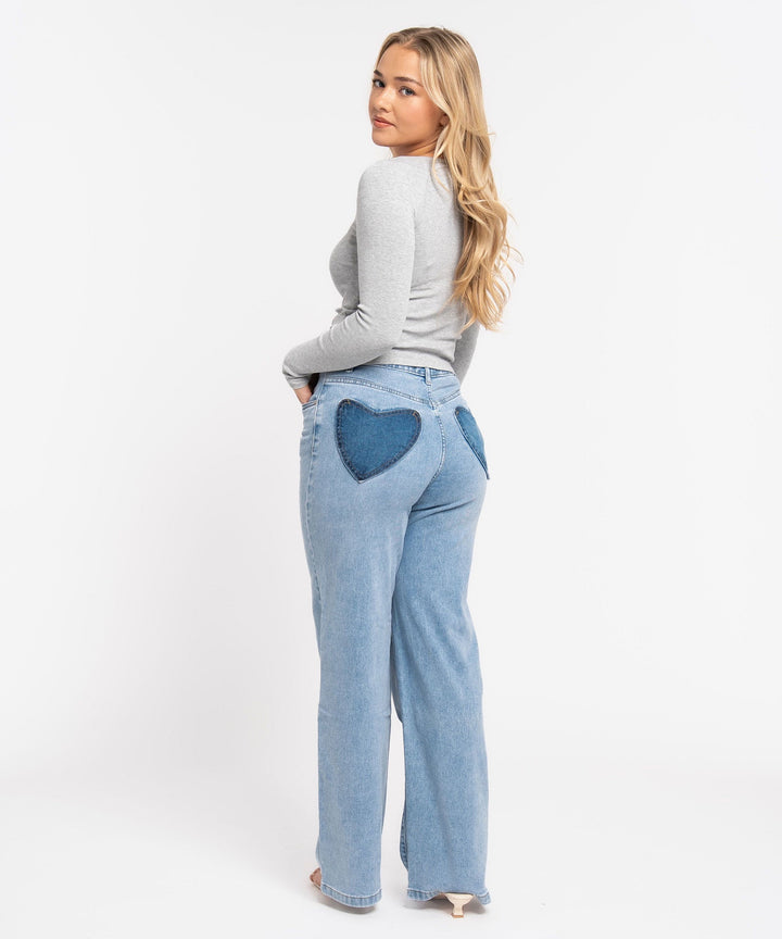 Stretch Straight Leg Jeans Heart Blau Ladypolitan ♡