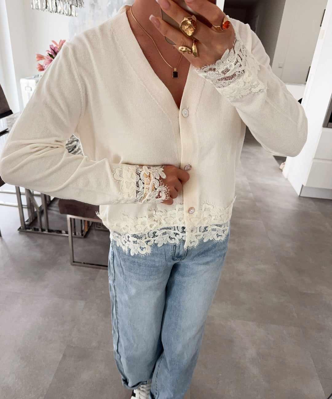 Cardigan mit Spitze Livena Creme Ladypolitan ♡