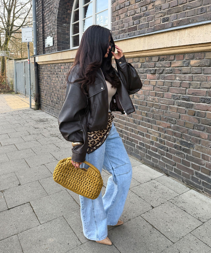 Oversize Lederjacke Hana Braun Ladypolitan ♡