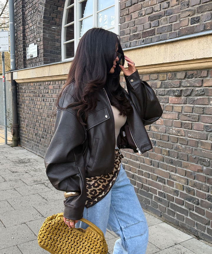 Oversize Lederjacke Hana Braun Ladypolitan ♡