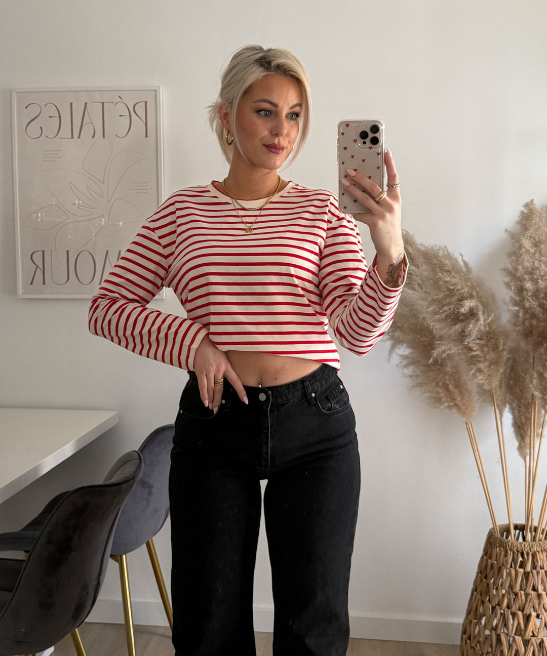 Pullover Hanaia Streifen Rot Ladypolitan ♡