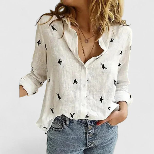 Elisa | Damen Casual Knopf V-Ausschnitt Bluse