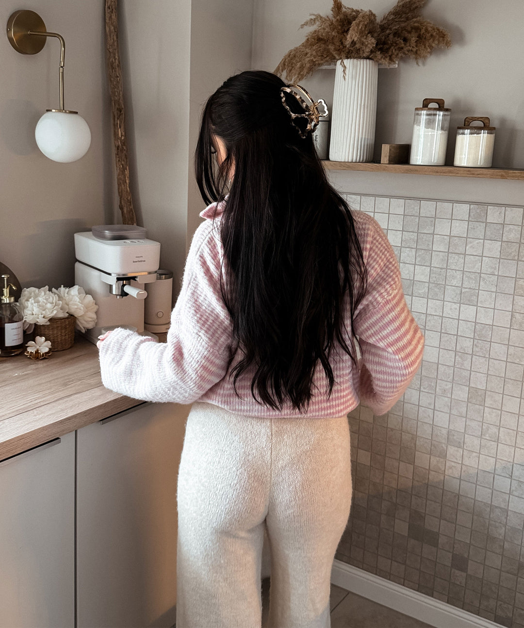 Zip Strickjacke Helena Streifen Rosa Ladypolitan ♡