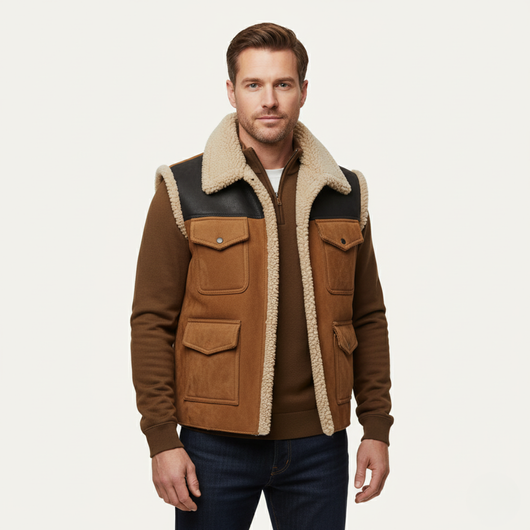 Herren Ärmellose Utility Weste mit Innenfutter und Aufgesetzten Taschen-Men vest-Alpenkind