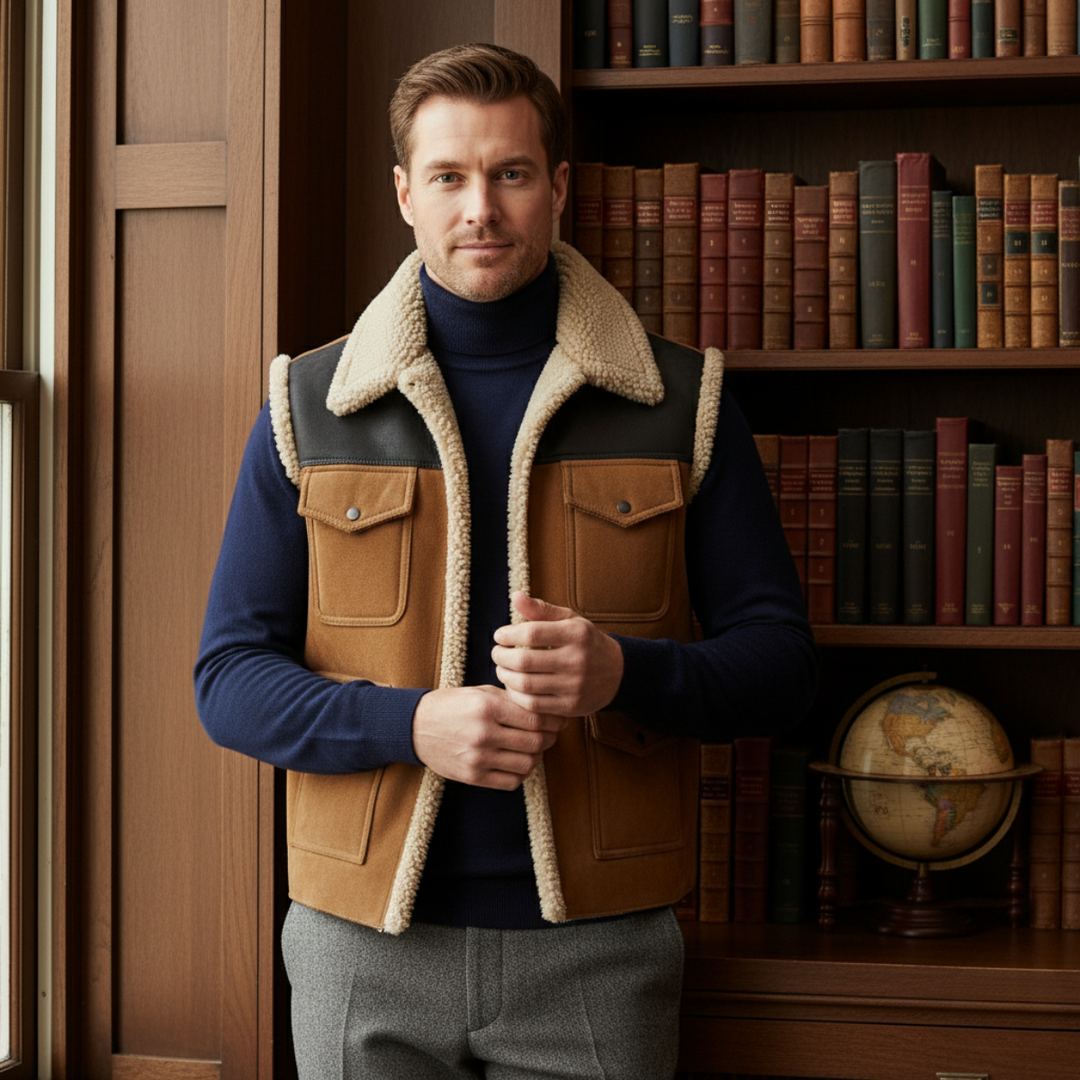 Herren Ärmellose Utility Weste mit Innenfutter und Aufgesetzten Taschen-Men vest-Alpenkind