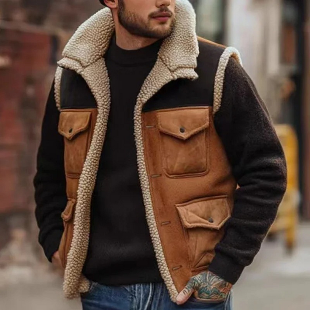 Herren Ärmellose Utility Weste mit Innenfutter und Aufgesetzten Taschen-Men vest-Alpenkind