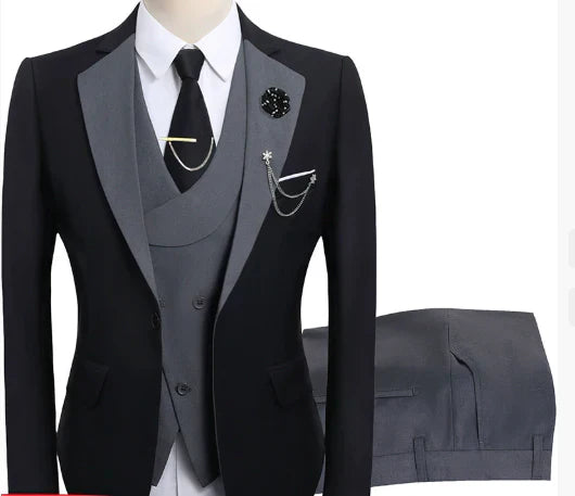 Herren Dreiteiliger Anzug mit Kontrastrevers und Doppelreihiger Weste-Men Sets-Alpenkind