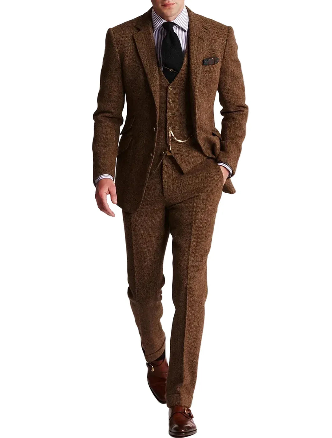 Herren Dreiteiliger Anzug mit Reverssakko und Knopfweste-Men Sets-Alpenkind