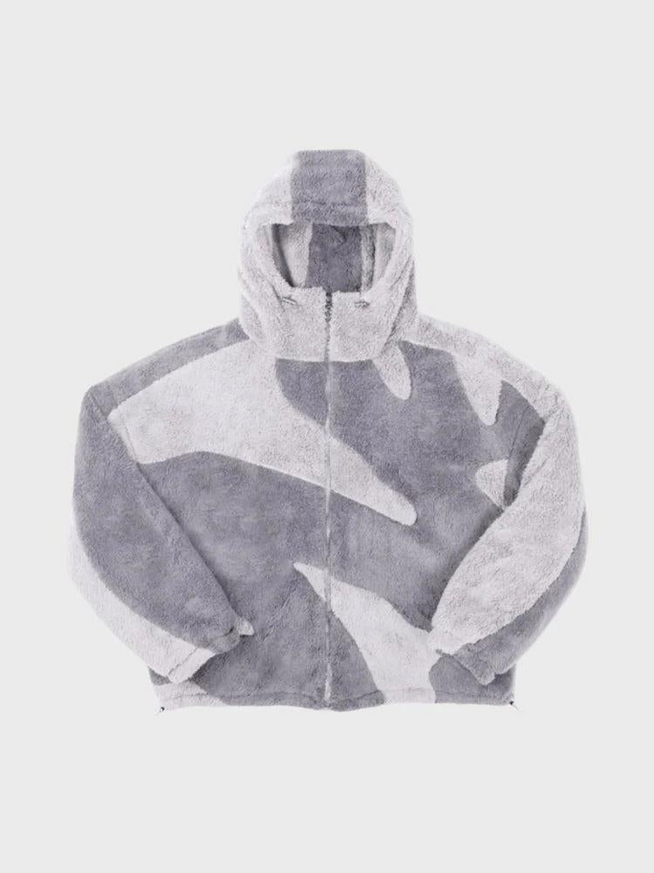 Herren Fleecejacke mit Kapuze und Musterpanelen-Men Outerwear-Alpenkind