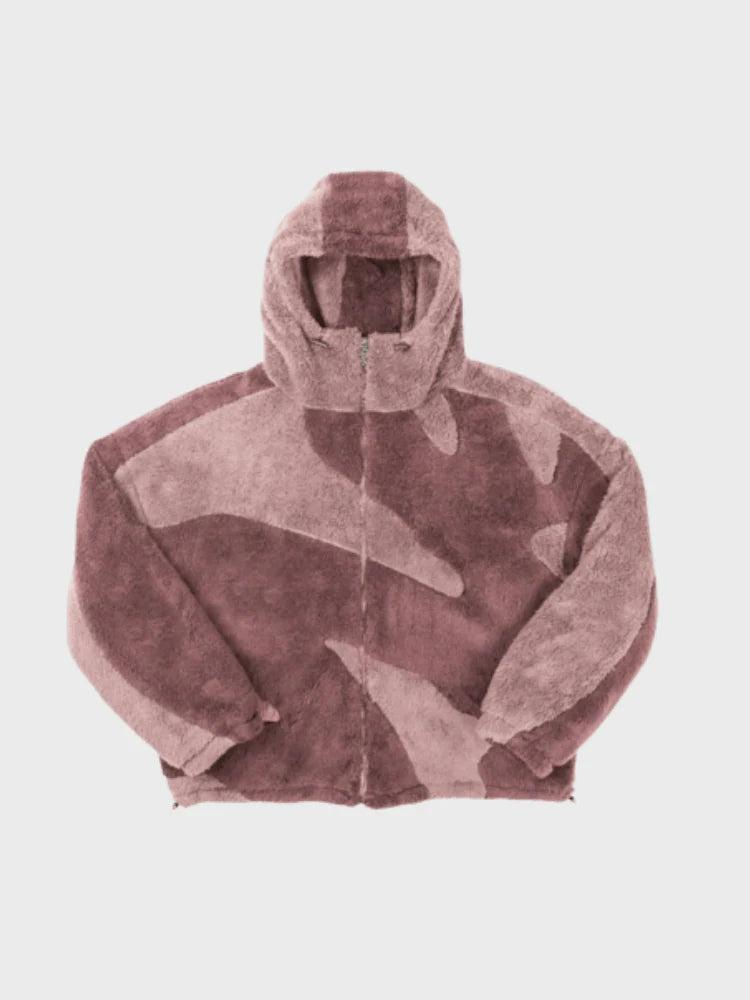 Herren Fleecejacke mit Kapuze und Musterpanelen-Men Outerwear-Alpenkind