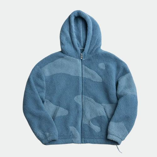 Herren Fleecejacke mit Kapuze und Musterpanelen-Men Outerwear-Alpenkind