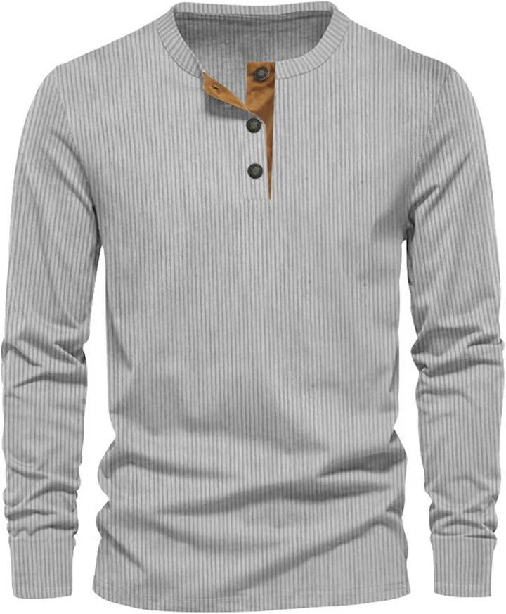 Herren Geripptes Langarmshirt mit Knopfleiste-Men Sweaters-Alpenkind