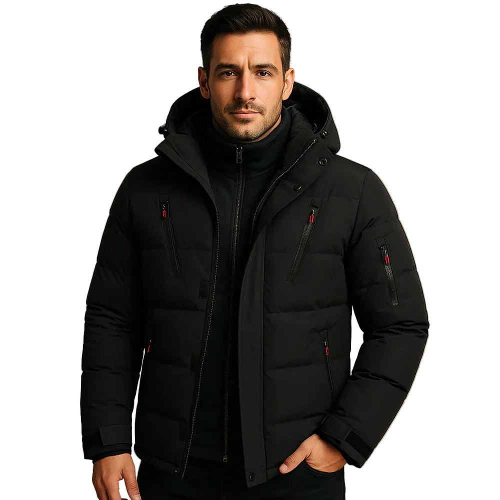 Herren Gesteppte Jacke mit Kapuze und Reißverschlusstaschen-Men Outerwear-Alpenkind