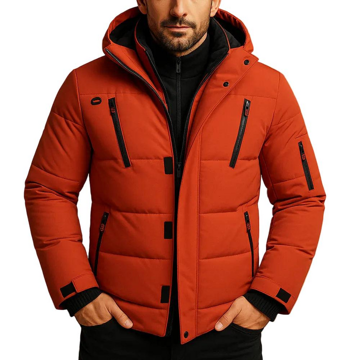 Herren Gesteppte Jacke mit Kapuze und Reißverschlusstaschen-Men Outerwear-Alpenkind