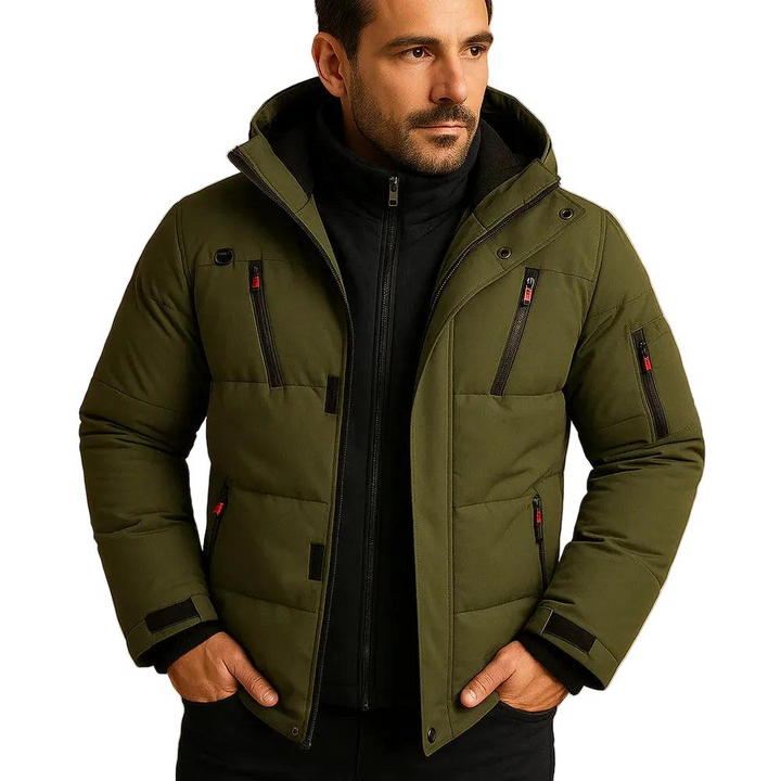 Herren Gesteppte Jacke mit Kapuze und Reißverschlusstaschen-Men Outerwear-Alpenkind