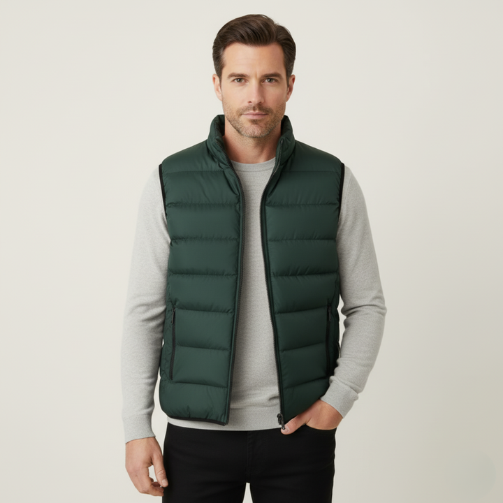 Herren Gesteppte Weste ohne Ärmel mit Reißverschluss und Stehkragen-Men vest-Alpenkind