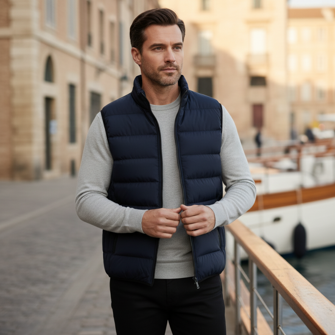 Herren Gesteppte Weste ohne Ärmel mit Reißverschluss und Stehkragen-Men vest-Alpenkind