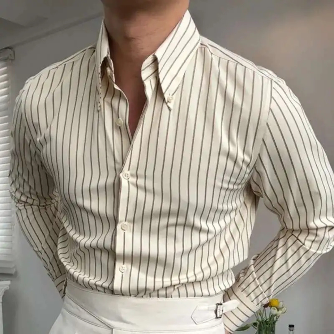 Herren Hemd mit Button-Down-Kragen, langen Ärmeln und Streifenmuster-Men Shirt-Alpenkind