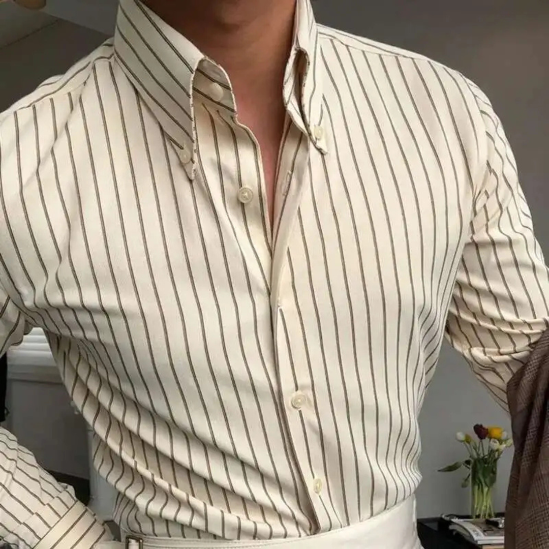 Herren Hemd mit Button-Down-Kragen, langen Ärmeln und Streifenmuster-Men Shirt-Alpenkind