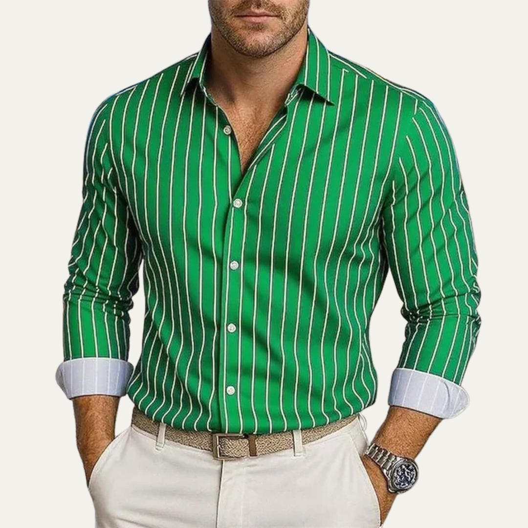 Herren Hemd mit Vertikalstreifen und Knopfleiste-Men Shirt-Alpenkind