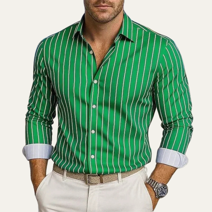 Herren Hemd mit Vertikalstreifen und Knopfleiste-Men Shirt-Alpenkind