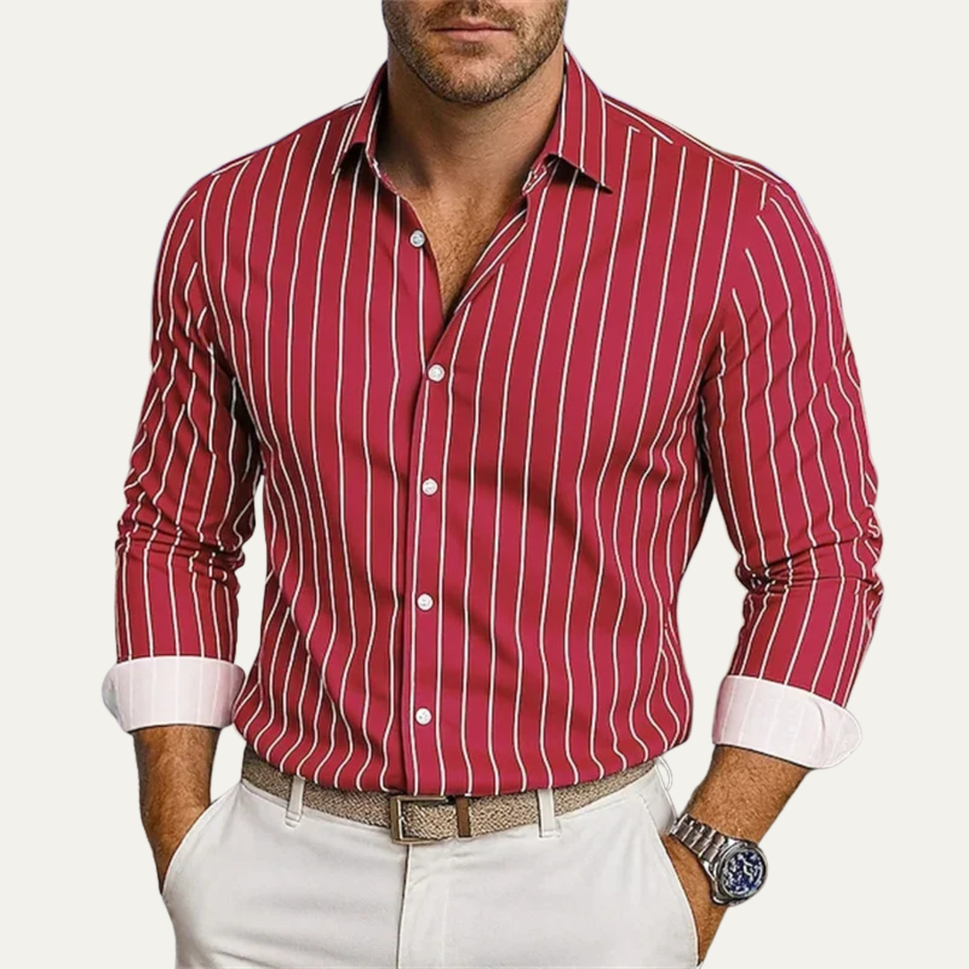 Herren Hemd mit Vertikalstreifen und Knopfleiste-Men Shirt-Alpenkind
