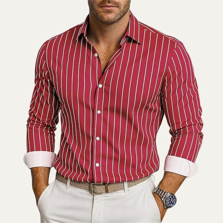 Herren Hemd mit Vertikalstreifen und Knopfleiste-Men Shirt-Alpenkind