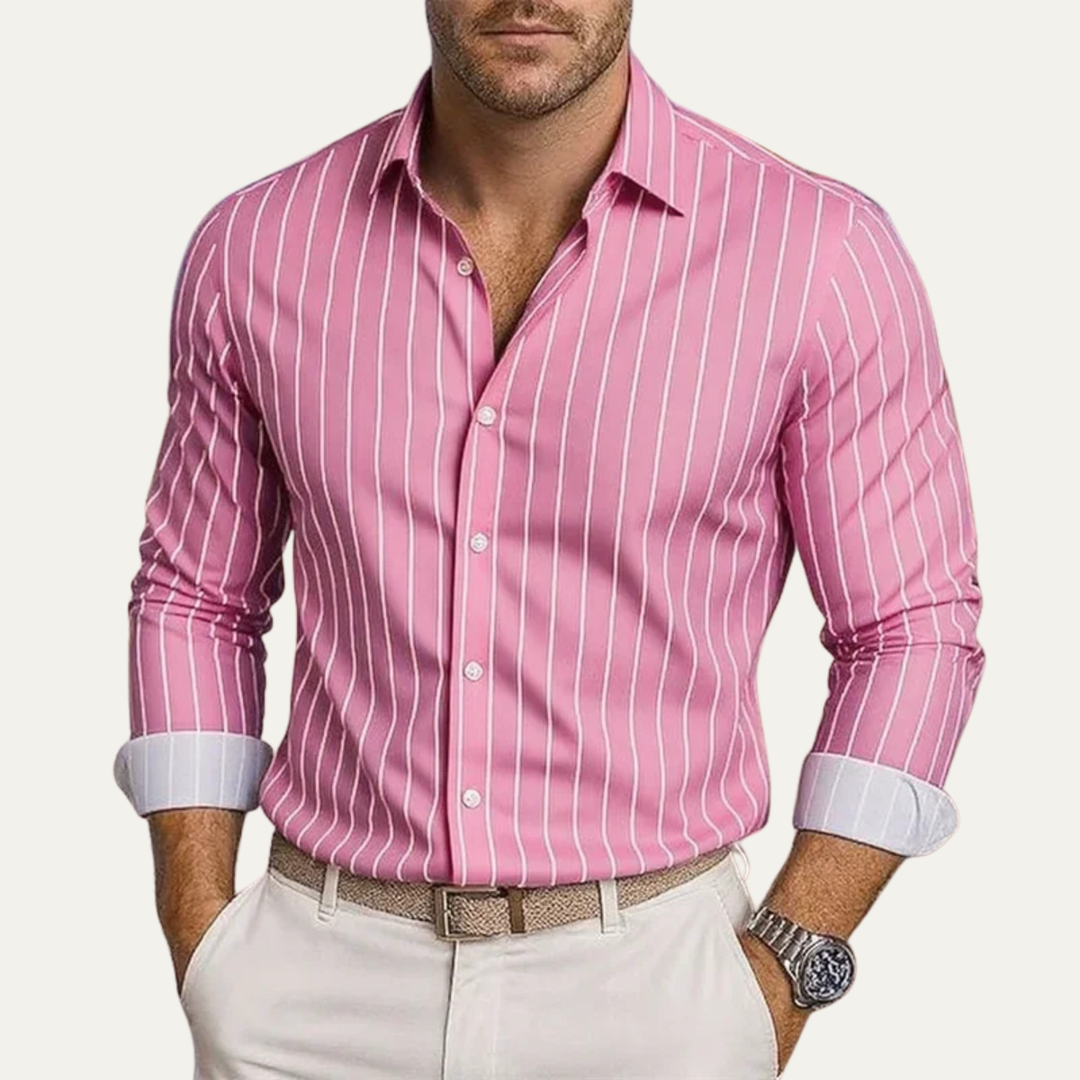 Herren Hemd mit Vertikalstreifen und Knopfleiste-Men Shirt-Alpenkind