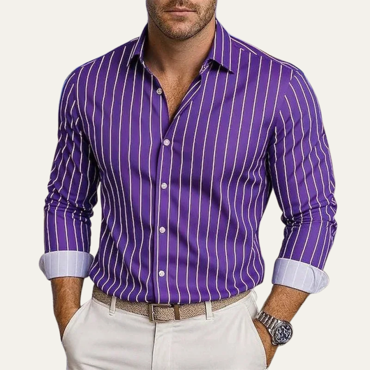 Herren Hemd mit Vertikalstreifen und Knopfleiste-Men Shirt-Alpenkind