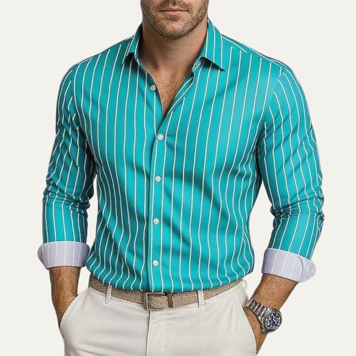 Herren Hemd mit Vertikalstreifen und Knopfleiste-Men Shirt-Alpenkind