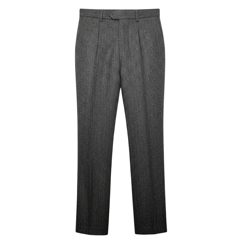 Herren Hose mit geradem Bein, Fischgrätmuster und Falten-Men Pants-Alpenkind