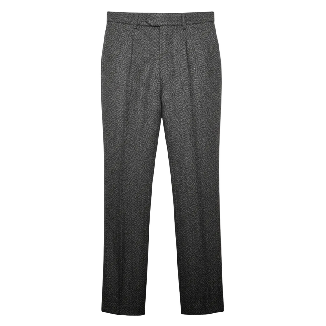 Herren Hose mit geradem Bein, Fischgrätmuster und Falten-Men Pants-Alpenkind