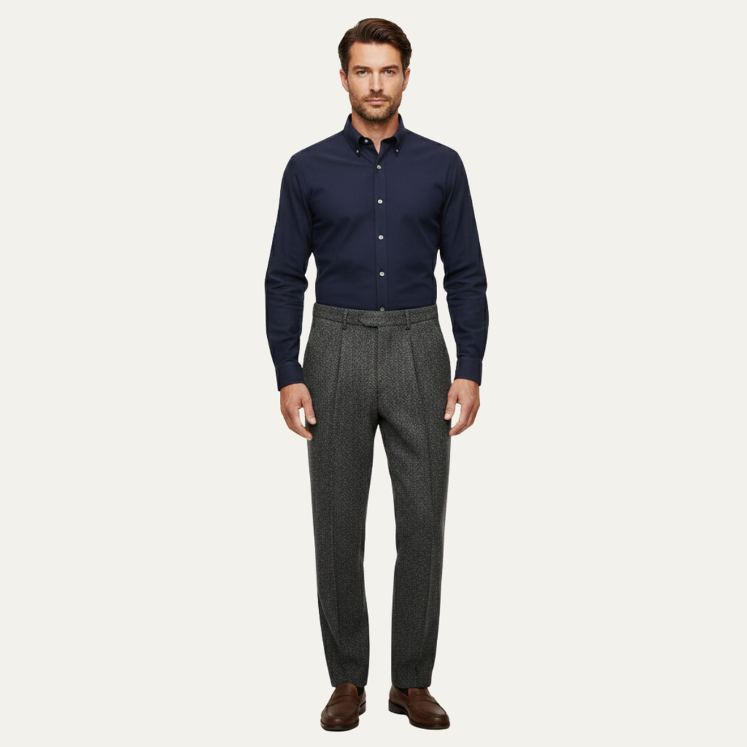 Herren Hose mit geradem Bein, Fischgrätmuster und Falten-Men Pants-Alpenkind