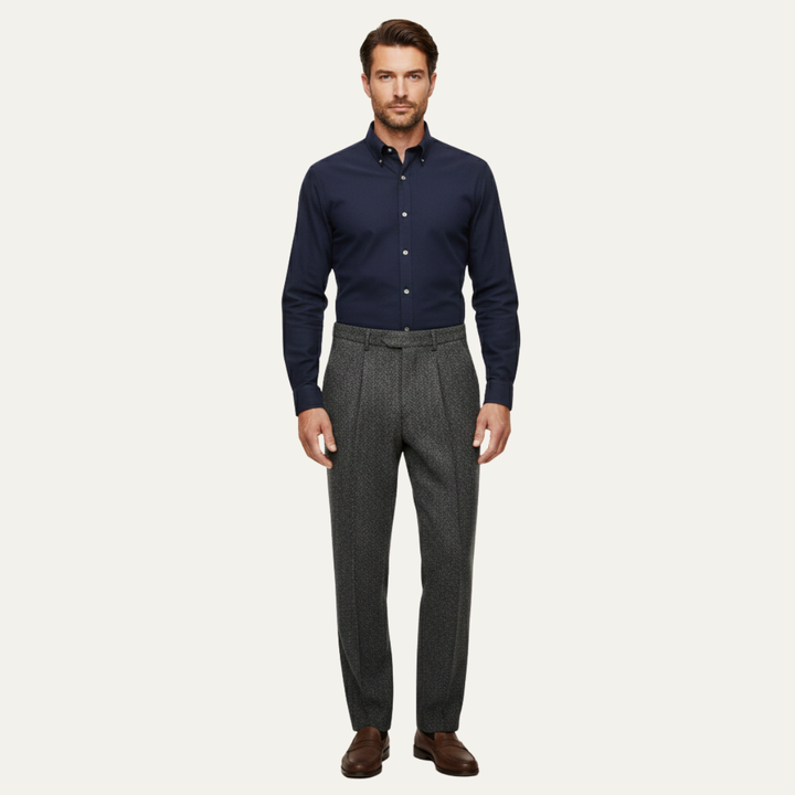 Herren Hose mit geradem Bein, Fischgrätmuster und Falten-Men Pants-Alpenkind
