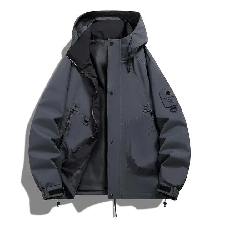 Herren Jacke mit Kapuze, Druckknopfleiste und Reißverschlusstaschen-unisex-Alpenkind
