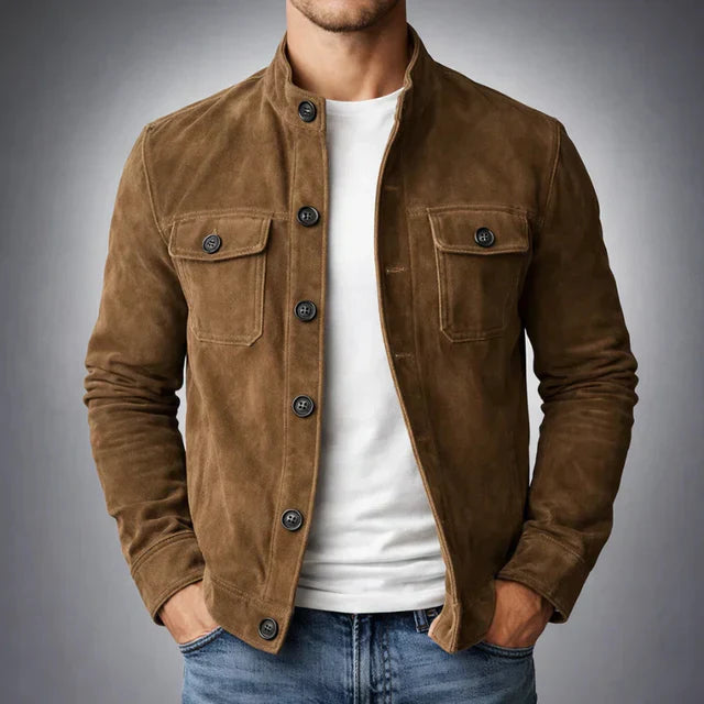 Herren Jacke mit Knopfleiste, Stehkragen und Brusttaschen mit Klappe-Men Jackets-Alpenkind