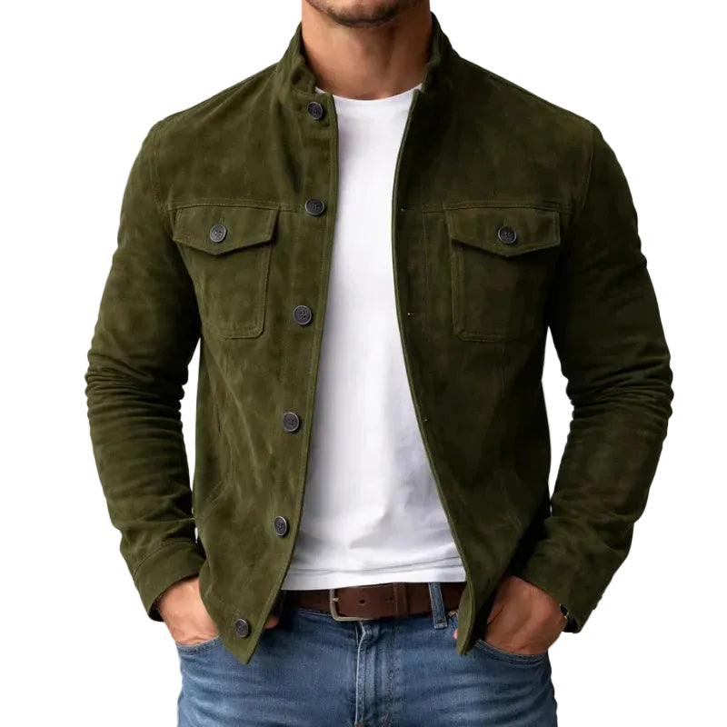Herren Jacke mit Knopfleiste, Stehkragen und Brusttaschen mit Klappe-Men Jackets-Alpenkind