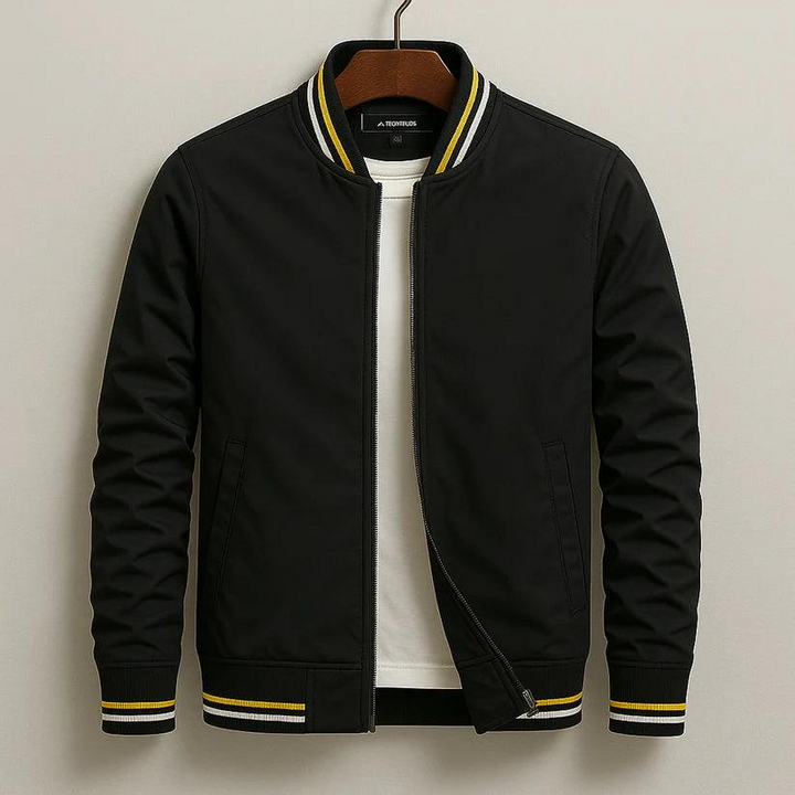Herren Jacke mit Reißverschluss, Rippkragen und Streifendetails-Men Outerwear-Alpenkind