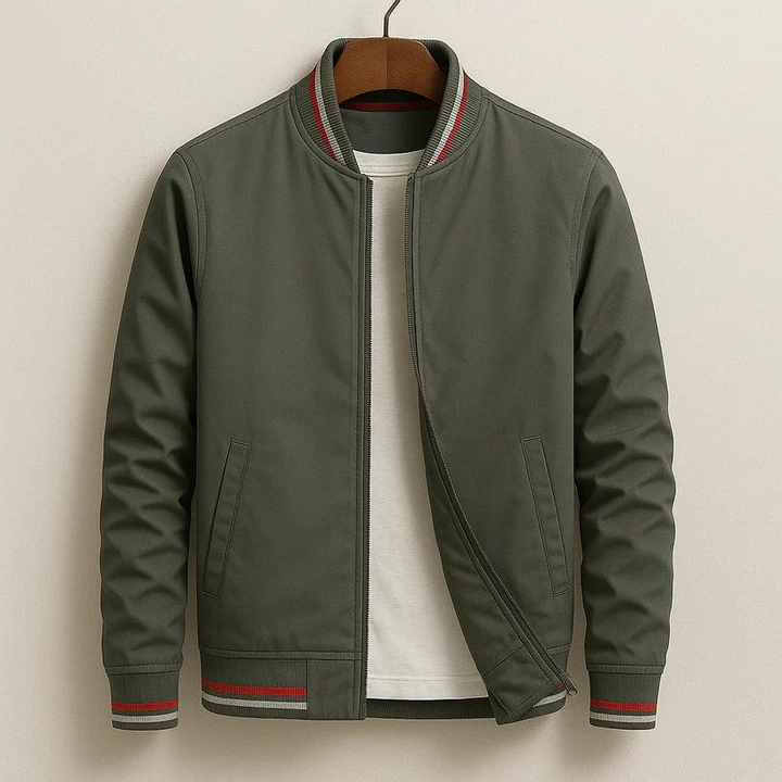 Herren Jacke mit Reißverschluss, Rippkragen und Streifendetails-Men Outerwear-Alpenkind
