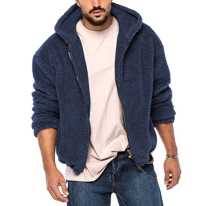 Herren Kapuzenjacke mit Reißverschluss, strukturierter Oberfläche und elastischem Saum-Men Sweaters-Alpenkind