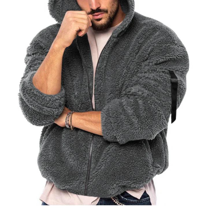 Herren Kapuzenjacke mit Reißverschluss, strukturierter Oberfläche und elastischem Saum-Men Sweaters-Alpenkind